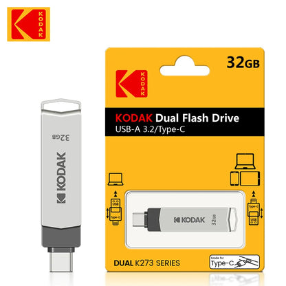 Kodak K273 High-Speed USB 3.2 Flash Drive – Type-C Dual-Use for Phone & Computer, 32GB to 256GB