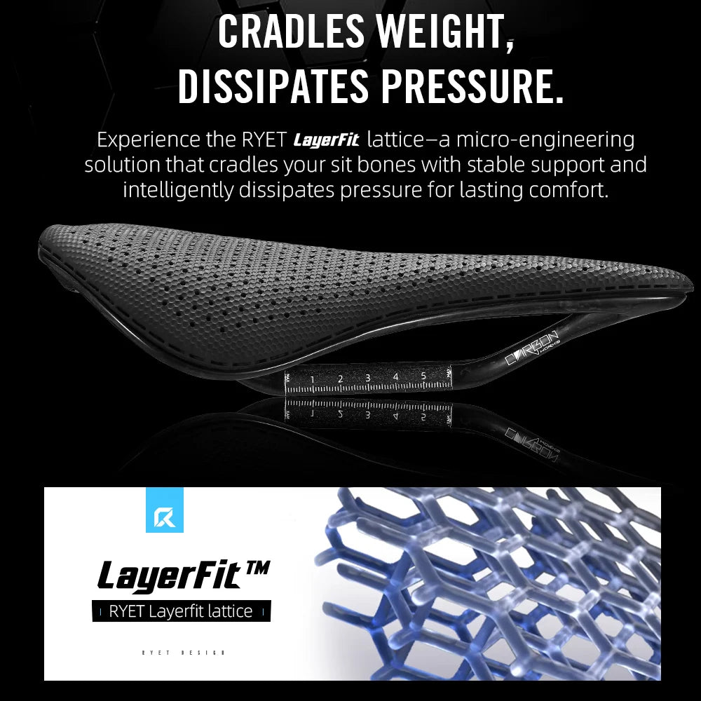 RYET Carbon 3D Printed Bicycle Saddle - 145/155mm Lightweight 190g Road MTB Gravel Triathlon Bike Seat for Men & Women