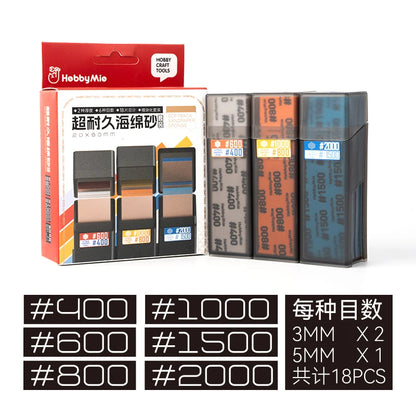 HOBBY MIO #400–#2000 Softback Sandpaper Sponge Set – Curved Sanding Tools with Storage Box for Plastic Model Polishing