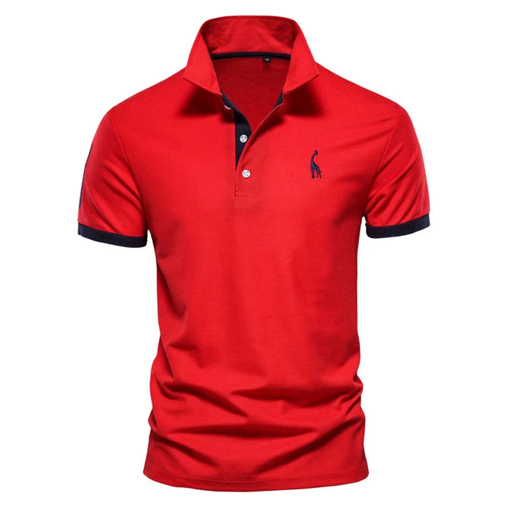 Men's Giraffe Embroidered Polo Shirt - Short Sleeve Casual Business Summer Top