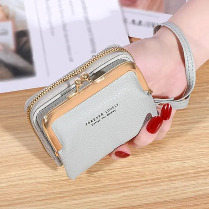 Women's Fashion Wallet with Wrist Strap - Short, Large Capacity Coin Clip Bag with Multiple Card Slots and Money Clip
