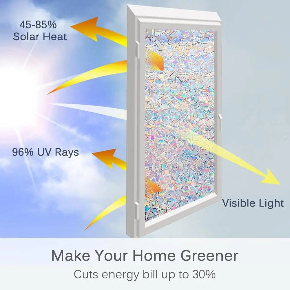 3D Rainbow Window Privacy Film - Static Clings Vinyl Decals Stickers for Glass Doors, Heat Control, Anti-UV