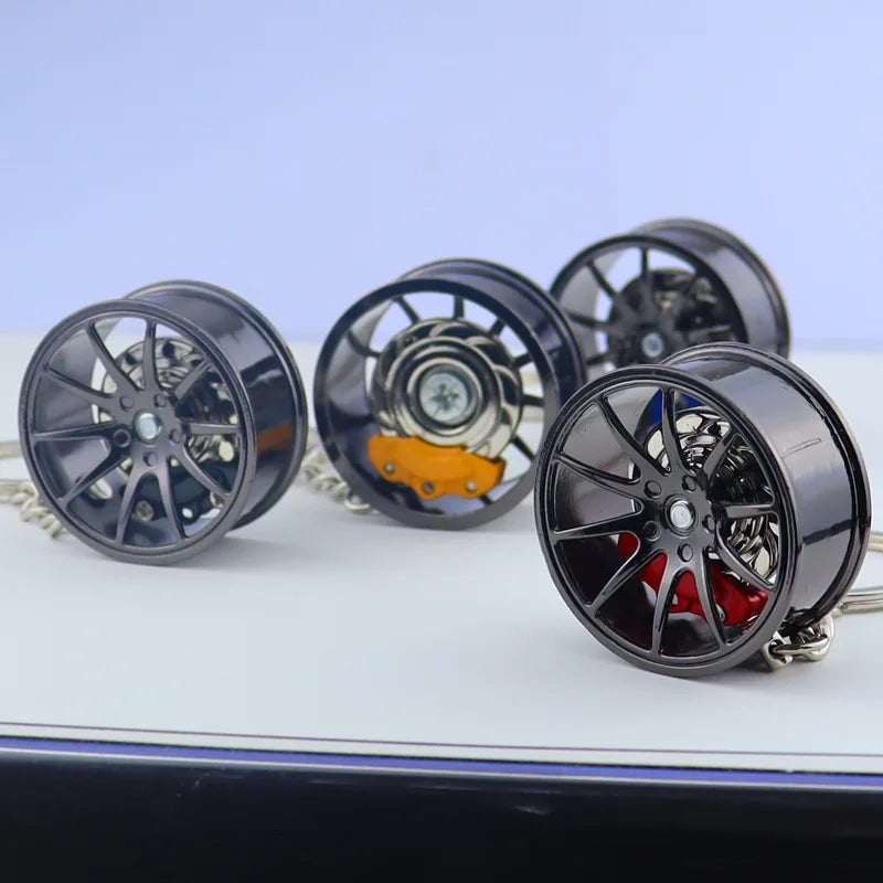 Wheel Hub Car Keychain – 3D Alloy Tire & Brake Disc Fidget Toy Keyring Pendant for Bags, Gadget Gift