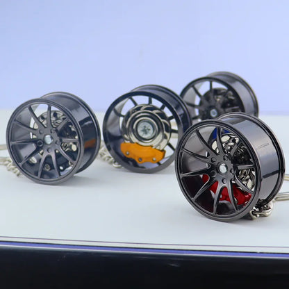 Wheel Hub Car Keychain – 3D Alloy Tire & Brake Disc Fidget Toy Keyring Pendant for Bags, Gadget Gift