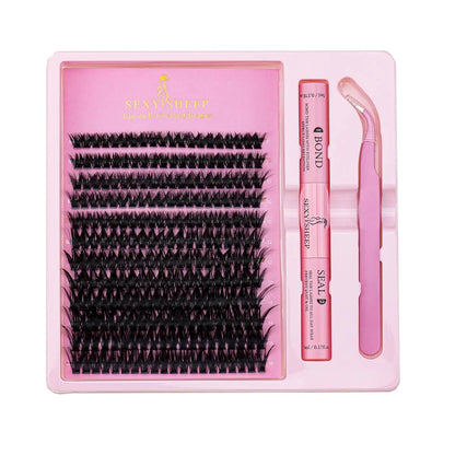 DIY Eyelash Extension Kit – Individual Lash Clusters (8-16mm) with Bond, Seal & Applicator