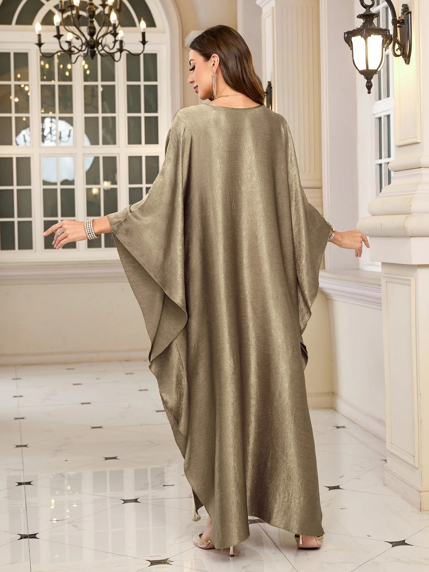Women’s Sparkly Glitter Kaftan Dress – Batwing Sleeve Beach Maxi Cover-Up