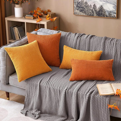 Christmas Red Corduroy Throw Pillow Covers – Soft Decorative Lumbar Cushion Cases for Holiday Home Decor