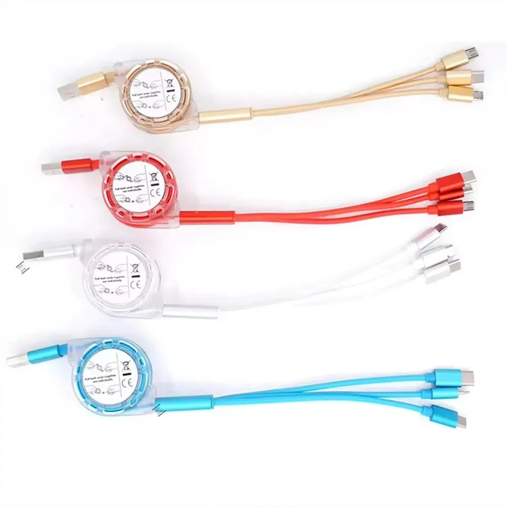 3-in-1 Retractable USB Data Cable – Fast Charging for iPhone, Type-C & Micro USB, Compatible with Android, Xiaomi, Huawei, Samsung