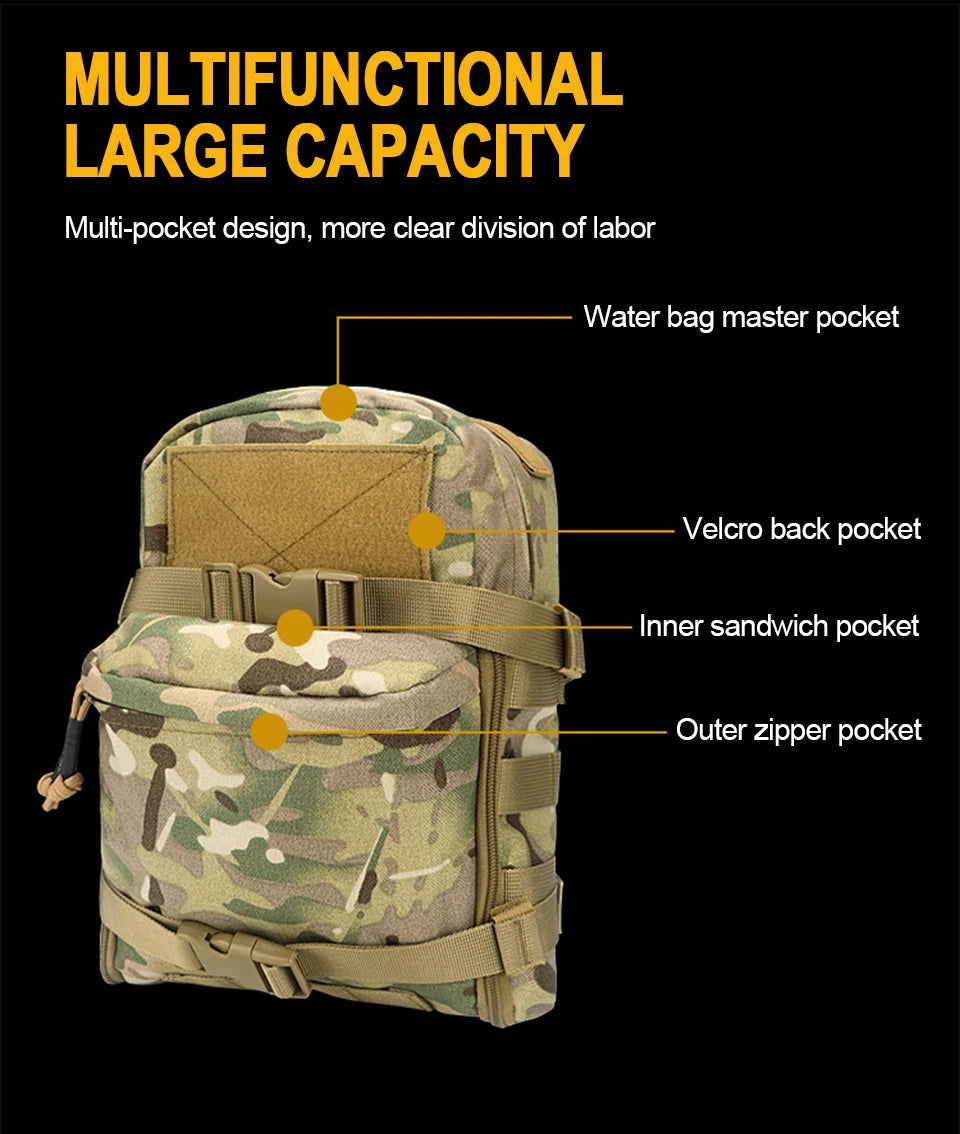 Mini Hydration Tactical Backpack – Outdoor Water Bladder Carrier with Zipper Pouch, 1000D Nylon for Hunting & Sports