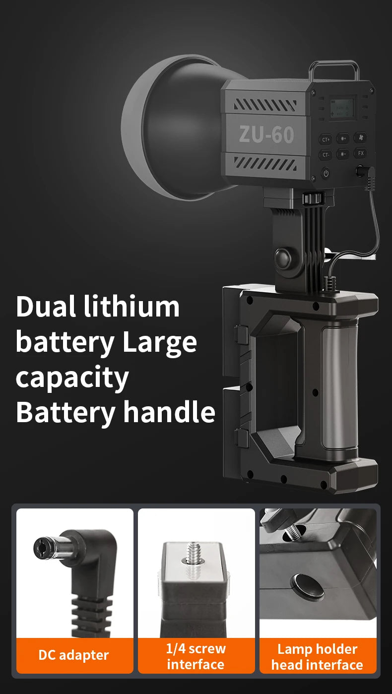 60W COB Video Light - CRI≥90, TLCI≥97, Dual Color Temperature 2700K-6500K, Portable Mini Bowens Live Lighting