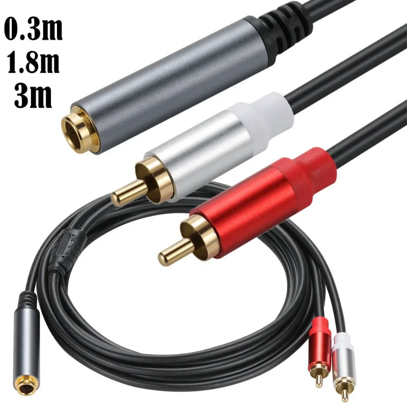 Gold Plated 6.35mm TRS Female to Dual RCA Male Audio Adapter Cable – Metal Shell Stereo 2RCA to 1/4 Inch Jack Conversion Cord