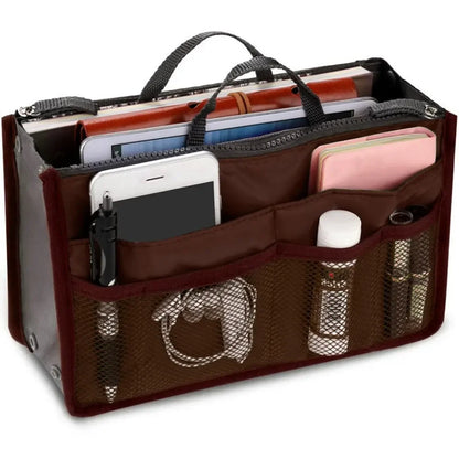 Women’s Nylon Cosmetic Organizer Bag – Foldable Large Capacity Travel Makeup Insert Handbag Tote Organizer Liner Bag
