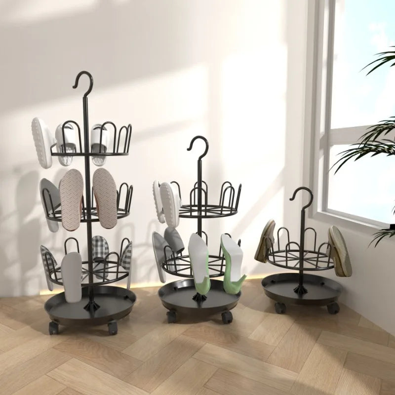 Drying Shoe Rack with Drain Plate – Floor-to-Ceiling Rotating Shoe & Slipper Hanger, Balcony Storage Shelf Organizer