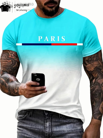 Summer Gradient Print T-Shirt for Men – Fashionable 3D Graphic Round Neck Street & Rock Tops