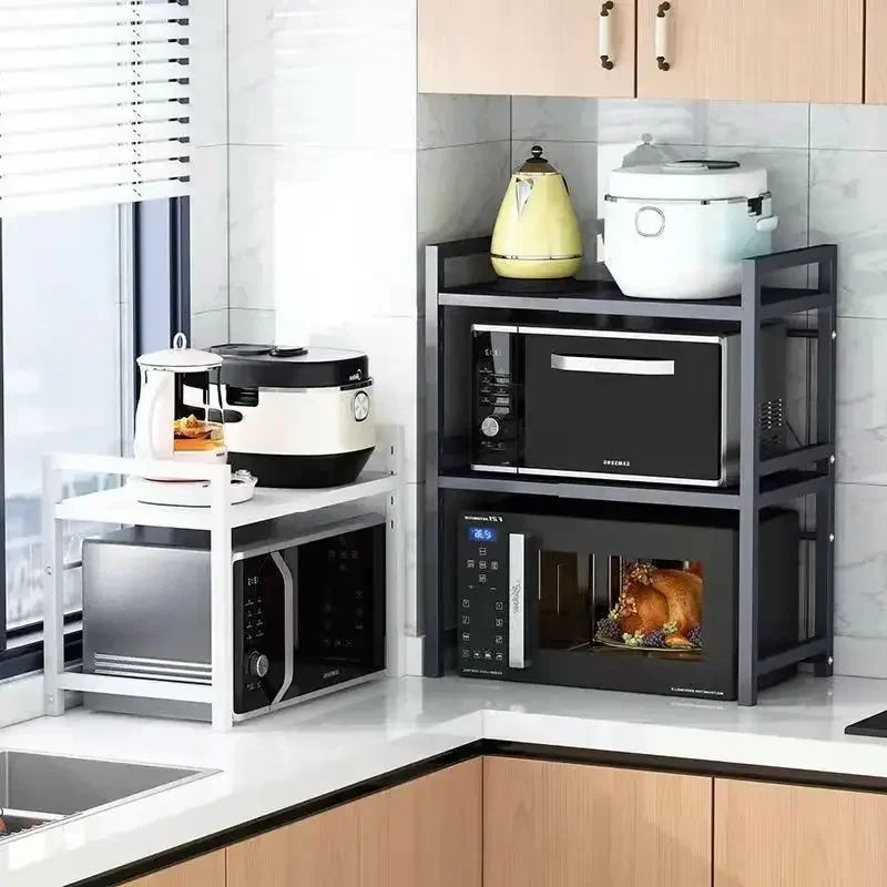 Expandable Microwave Oven Shelf — Thickened Kitchen Countertop Storage Rack for Organizing Appliances