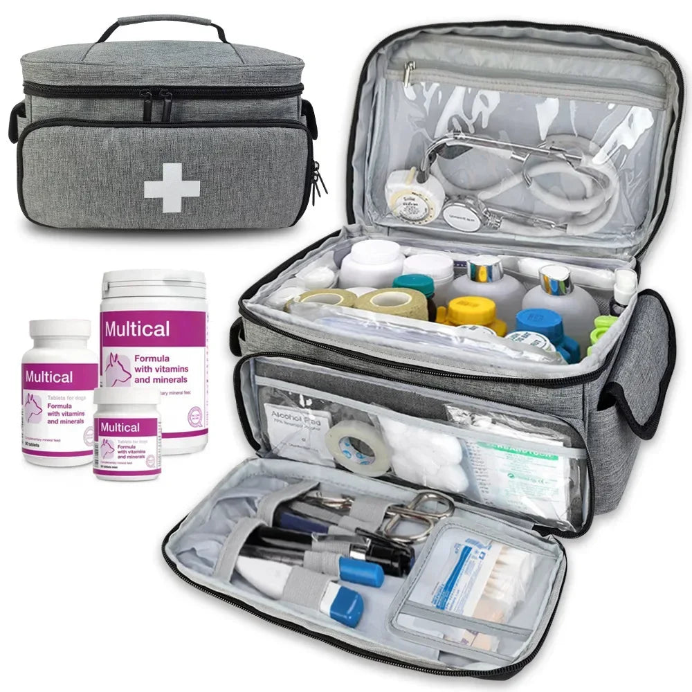 Travel First Aid Kit Bag — Multifunctional Medical Storage Organizer with Layered Medicine Boxes