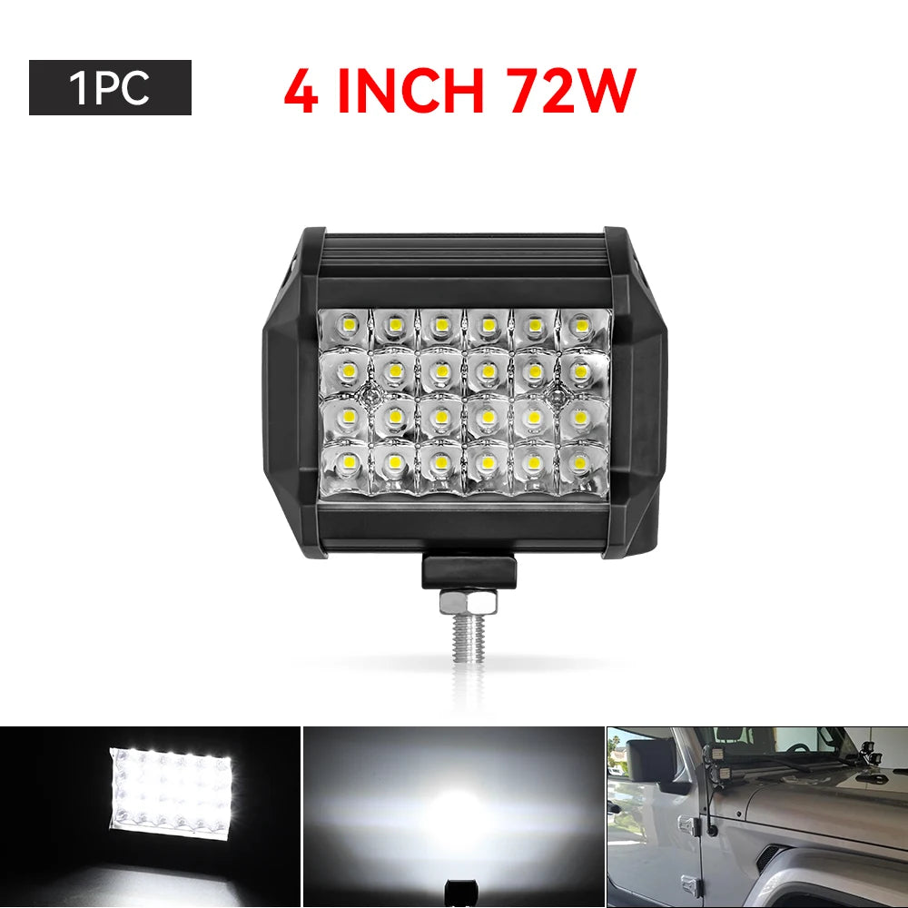 4" / 7" LED Work Light Bar 144W/120W Spot Flood Combo – Off-Road Lighting for Car, Tractor, Boat, Truck, SUV & ATV Repair & Utility Use
