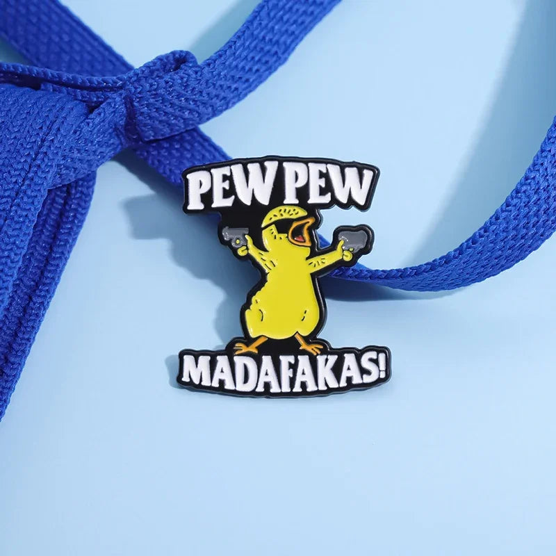 Pew Pew Madafakas Yellow Chick Enamel Pin – Cool Cartoon Brooch for Clothes, Backpacks & Lapels