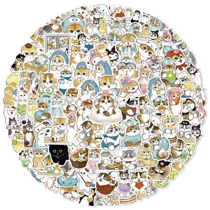 100PCS Kawaii Cat Stickers - Cute Cartoon Animal Decals for Laptops, Suitcases, Skateboards, Guitars, and Phones