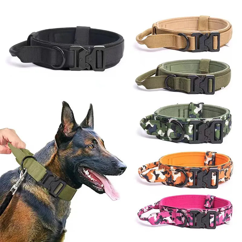 Adjustable Tactical Dog Collar with Traction Rope – Military Training Collar for Medium & Large Dogs