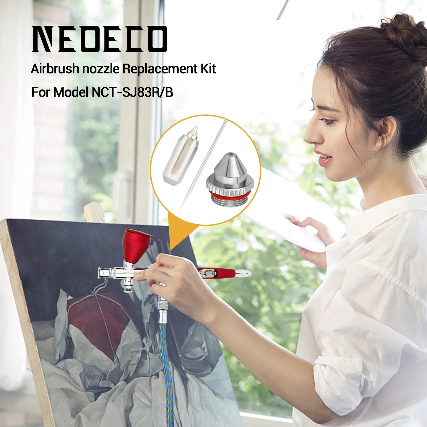 0.2mm/0.3mm/0.5mm Airbrush Nozzle & Needle Replacement Parts for NCT-SJ83 Airbrush