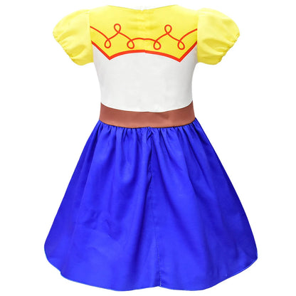 Kids Cowgirl Costume Dress - Girls Cartoon Print Short Sleeve Halloween Cosplay Party Outfit