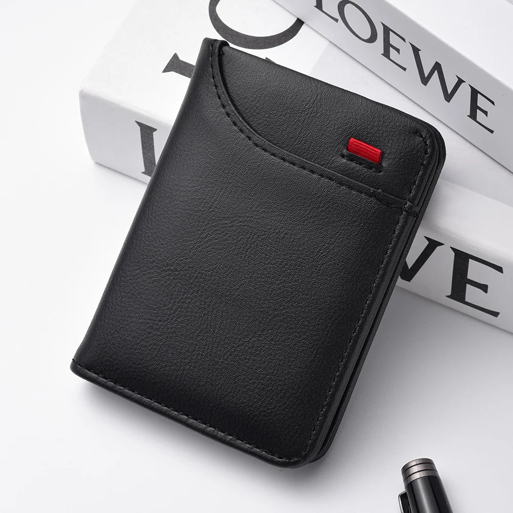 Ultra Thin Mini Leather Wallet - Soft PU Credit Card Holder Vertical Short Wallet for Men