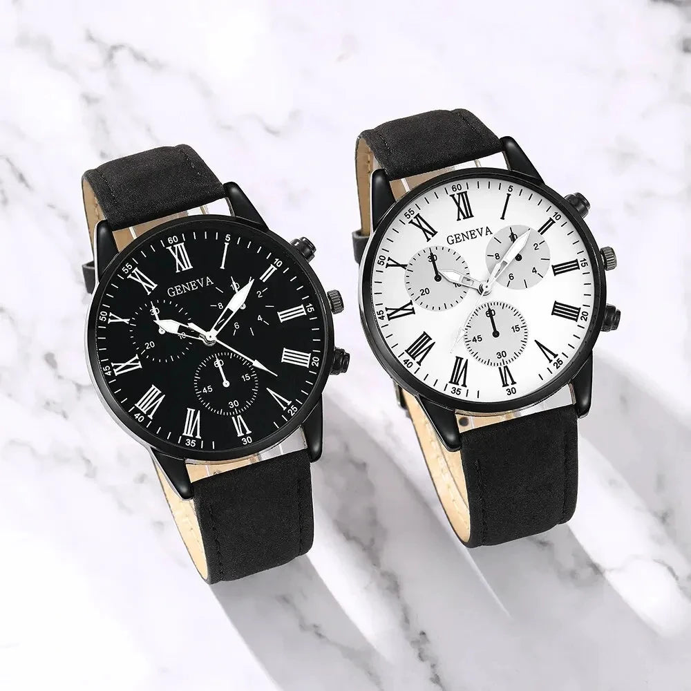 2PCS Set Couple Fashion Leather Watches – Simple Dial Quartz Wristwatches for Ladies & Men, Casual Dress Clocks