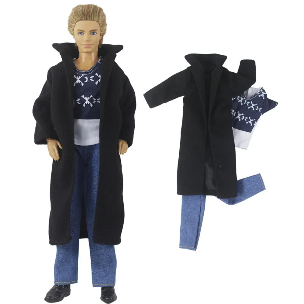 1 Set Woolen Overcoat Outfit for 12-inch Ken Doll – Multiple Styles Doll Clothes