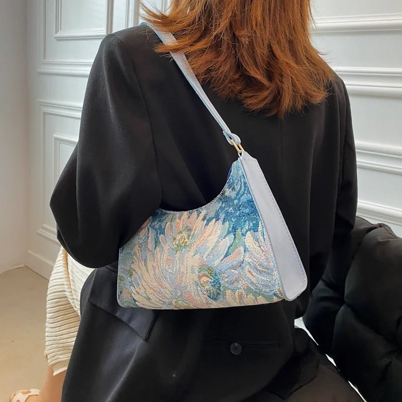 Autumn Trendy Women's Underarm Bags: Oil Painting Shoulder Bag - Cute Simple Handbags for Female Travel