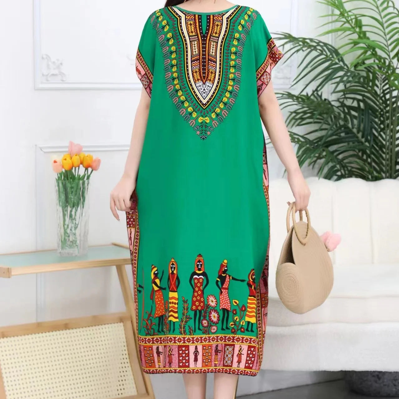 Women’s Bohemian Floral Tunic Dress - Retro Ethnic Print Batwing Sleeve Loose Summer Maternity Streetwear