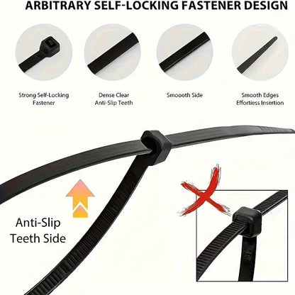 Heavy Duty Nylon Cable Ties 100–500PCS – Strong Adjustable Plastic Clamping Wraps & Fixation Tie Straps for Cable Management