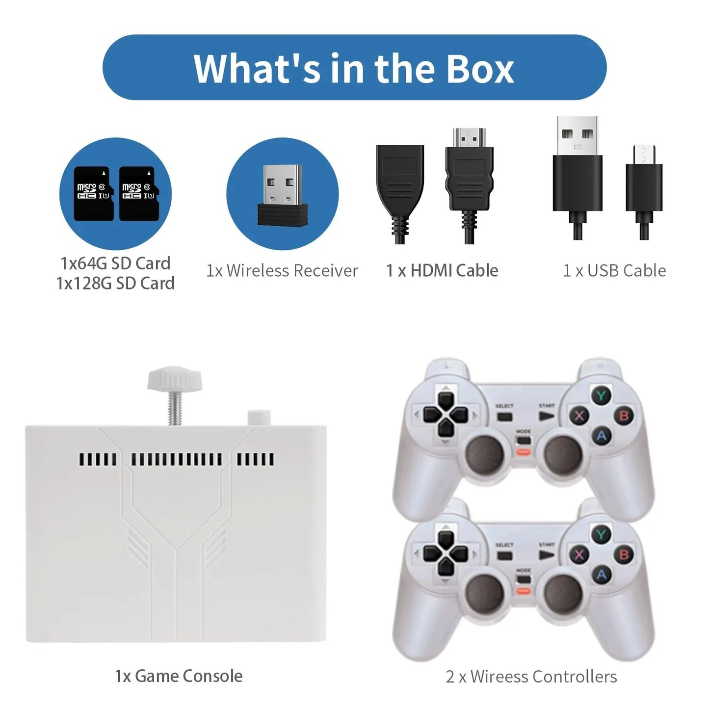 Ampown Y7 256GB Video Game Console with Linux OS, 12,000 Built-in Games, Wireless Rechargeable Controller, Low Latency Gaming Player Gift