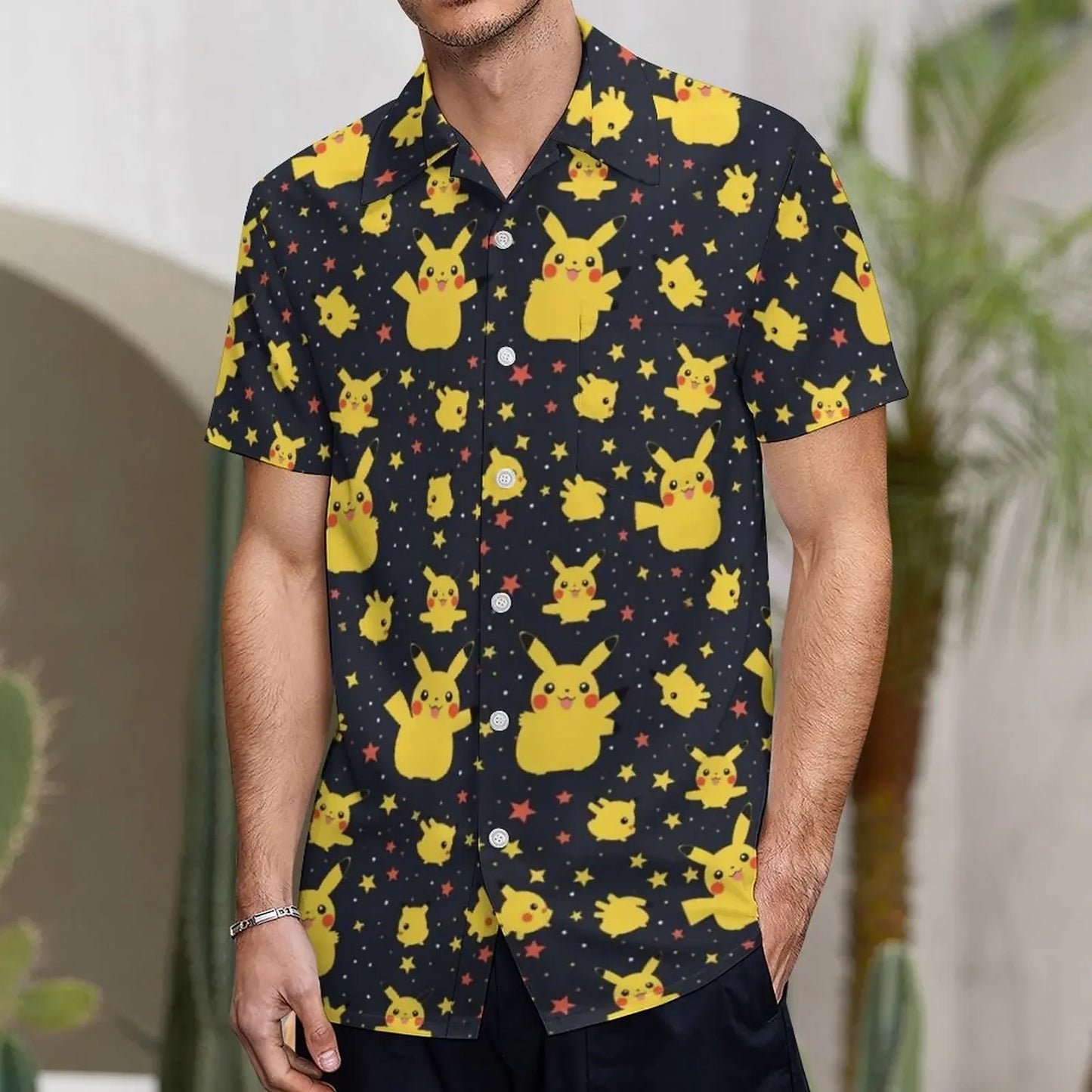 Summer Men's Short Sleeve Shirt – Cute Animal Print, Open Button Lapel, Comfortable Casual Top