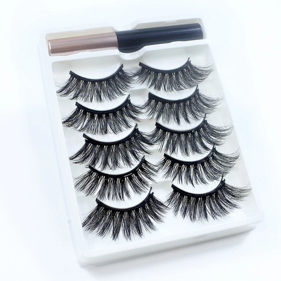 REDSIREN 5 Pairs Magnetic Eyelashes with Eyeliner – Reusable Thick Natural False Lashes