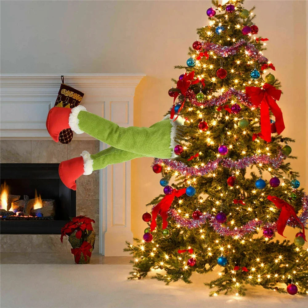 Christmas Elf Leg Plush Toy – Santa Claus Green Tree Decoration Prop for Kids, Holiday Home Decor