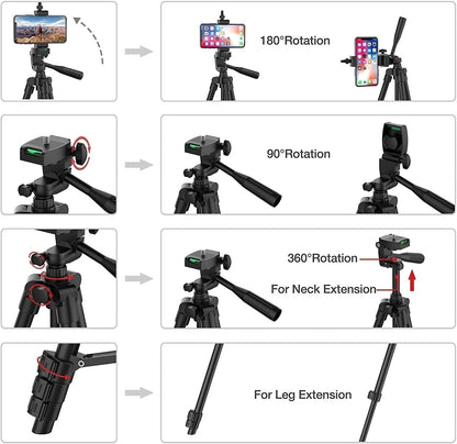 Phone Camera Tripod Stand – Lightweight with Bluetooth Remote, Universal Phone Holder for Photography, Compatible with Xiaomi, Huawei, DSLR