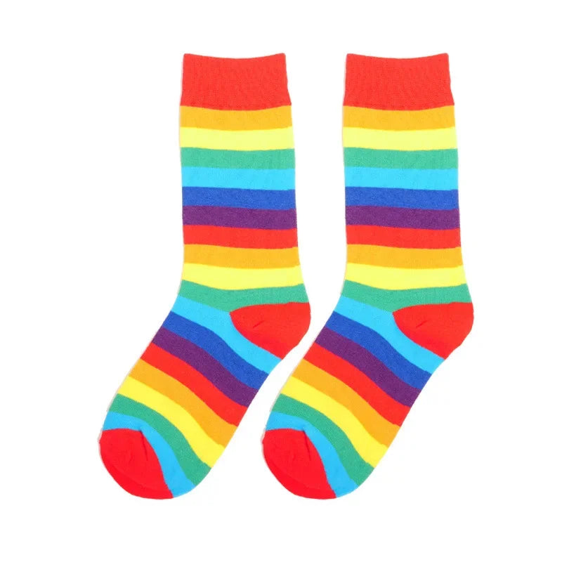 Rainbow Striped Women’s Socks — Elastic Long Sporty Retro Harajuku Meias, New Arrival