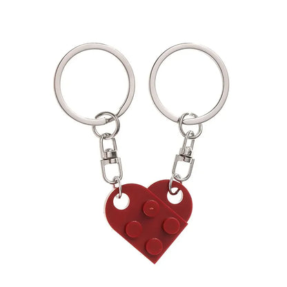 Love Heart Building Block Keychains - Matching Couple and Friendship Key Rings, Separable Brick Heart Gift