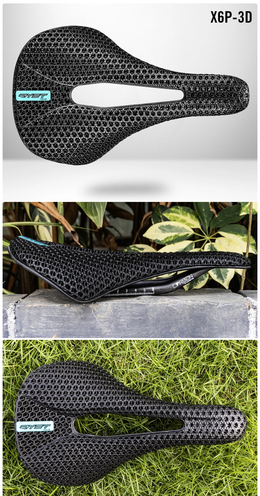 RYET 3D Printed Carbon Bike Saddle — 140/143mm Lightweight Road & MTB Cycling Seat with EVA Cushion
