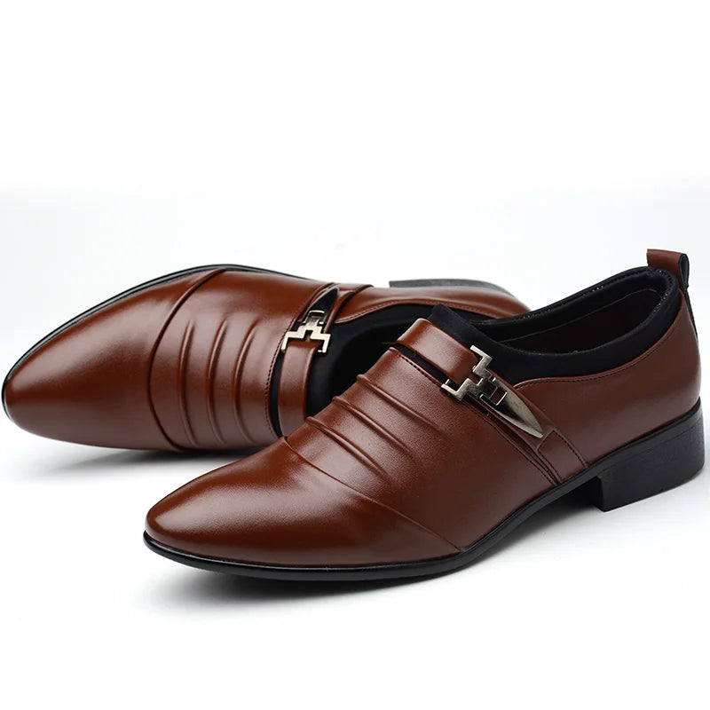 Men’s Classic White Dress Shoes - Casual Business Leather Point Toe Wedding Formal Shoes Size 46
