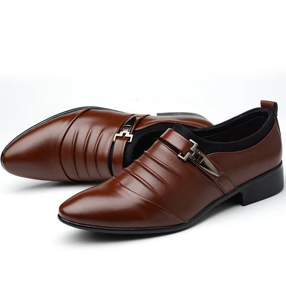 Men’s Classic White Dress Shoes - Casual Business Leather Point Toe Wedding Formal Shoes Size 46