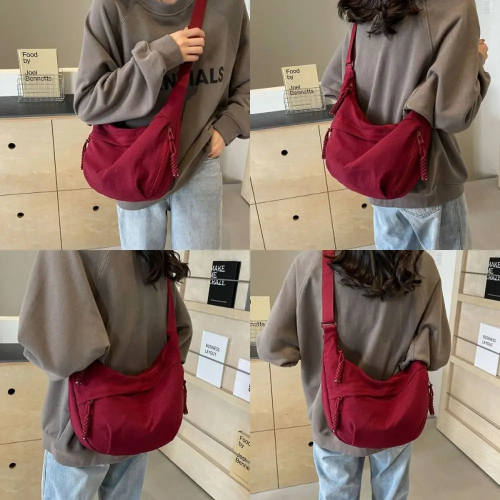 Women’s Casual Canvas Crossbody Bag – Large Capacity Lightweight  Hobo Shoulder Bag Solid Color Dumpling Bag