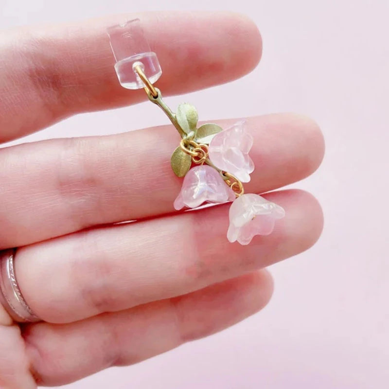 Pink Lily Flower Phone Charm - Cute Green Leaf Dust Plug Accessory for iPhone & Type-C Charging Ports