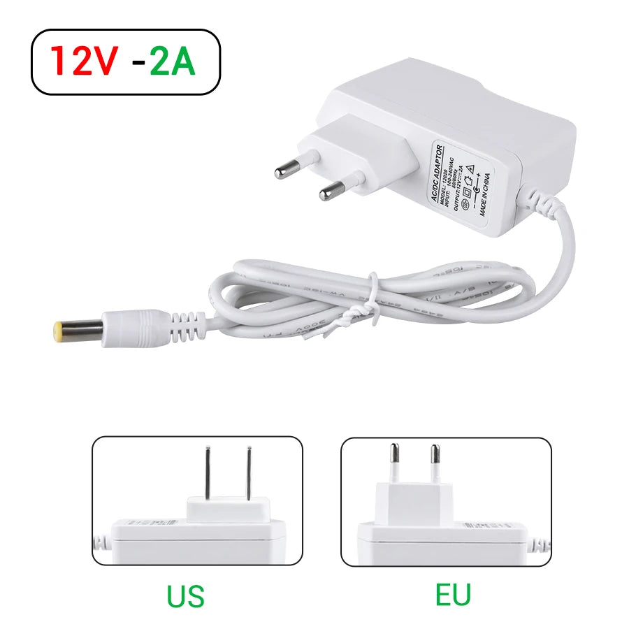 12V DC Power Supply Adapter - AC 100-240V to DC 12V 1A/2A/3A LED Driver with EU, US, UK & AU Plugs