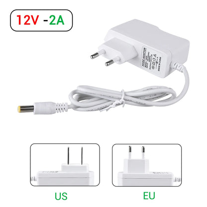 12V DC Power Supply Adapter - AC 100-240V to DC 12V 1A/2A/3A LED Driver with EU, US, UK & AU Plugs