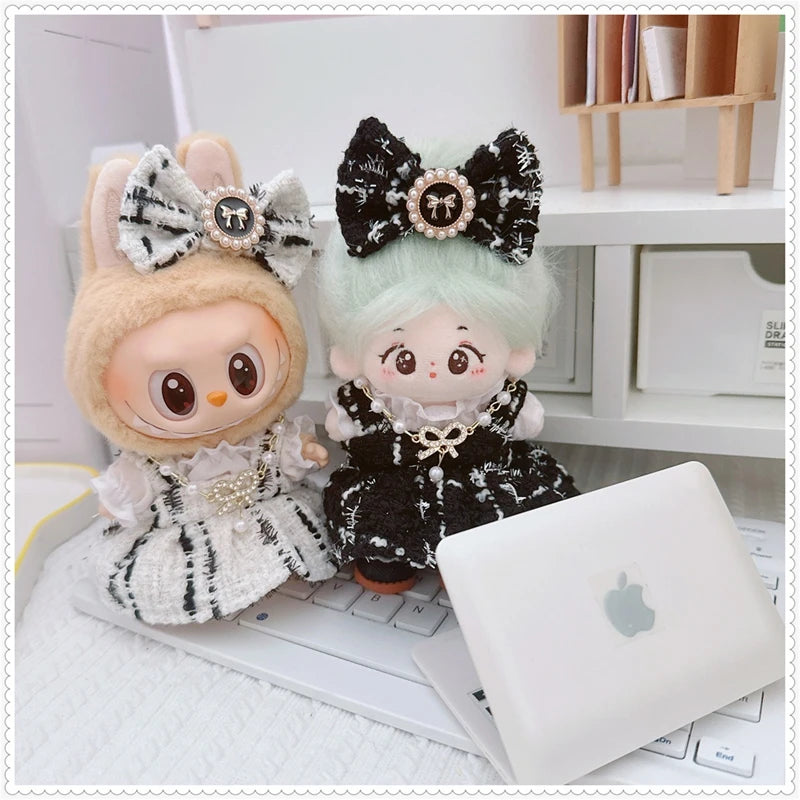 Labubu Doll Accessories — 17cm Luxury Woolen Shawl Suit & Skirt Set with Messenger Bag & Loafers