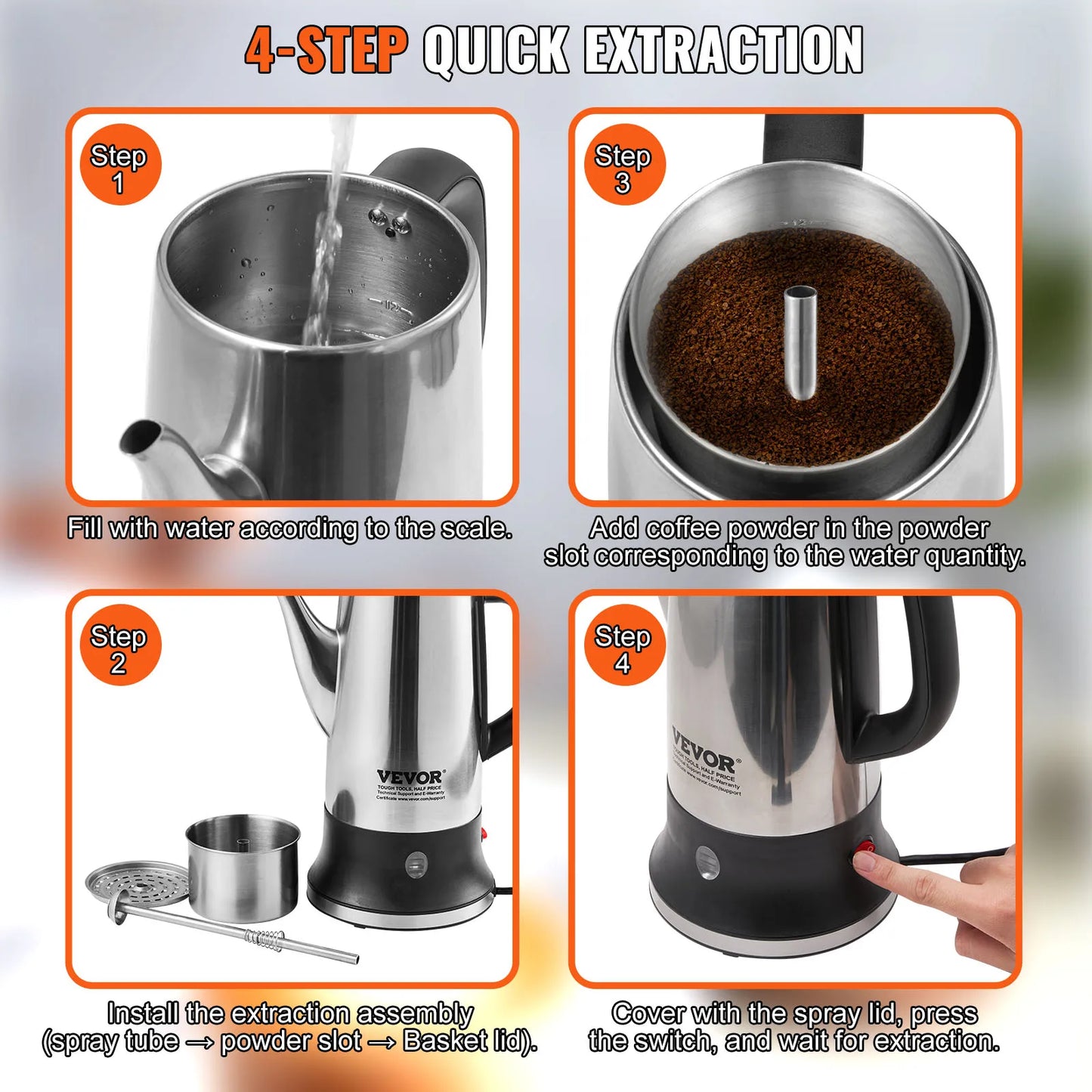 SucceBuy 12-Cup Electric Coffee Percolator – 304 Stainless Steel with Keep Warm Function