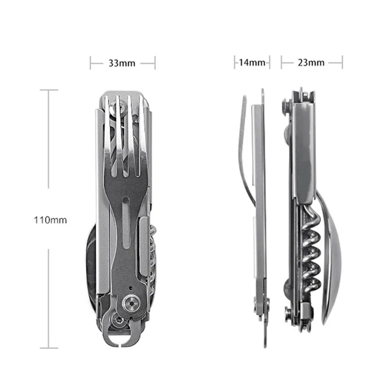 Multi-Function Outdoor Tableware: Portable Foldable Cutlery Set with Knife, Fork, Spoon, and Bottle Opener - Camping Equipment Essential