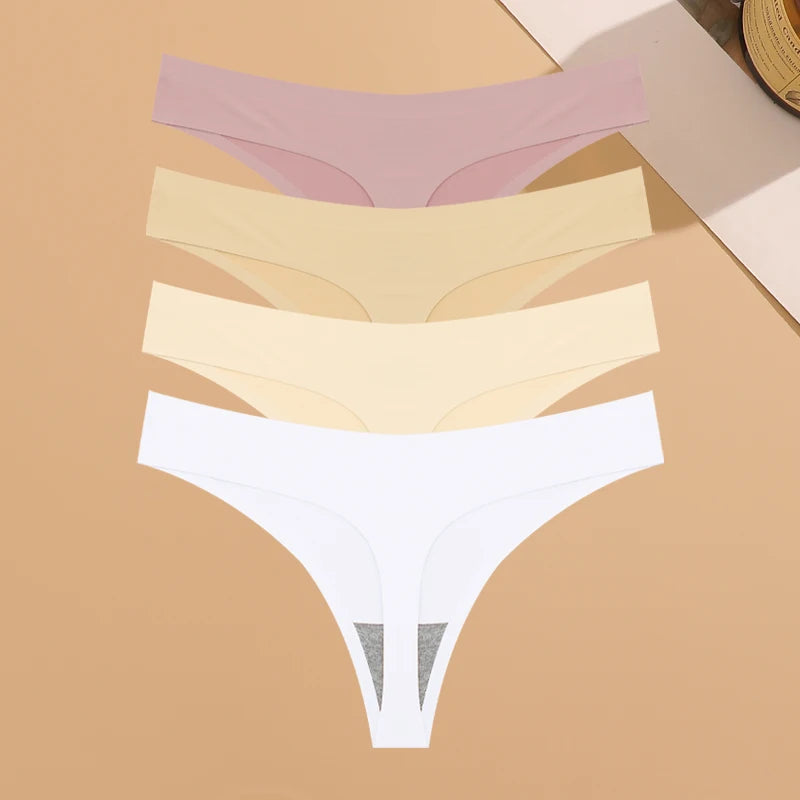 4PCS Women’s Ultra-Thin Seamless Underwear — Invisible Ice Silk Thongs, Low Waist Breathable Bikini Lingerie